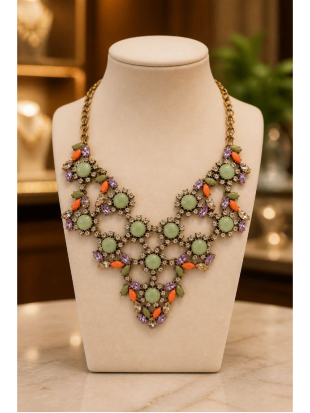 J.Crew Rhinestone Bib Necklace Gold Tone
